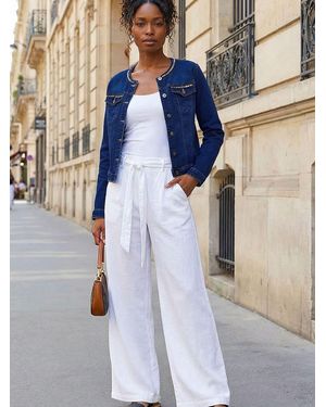 Roman Collarless Tape Stretch Denim Jacket - Blue
