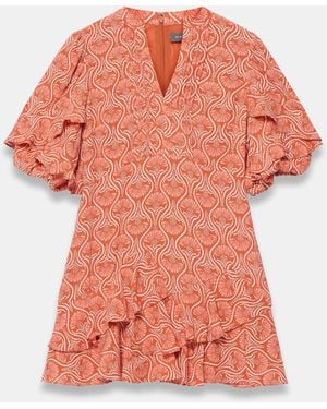 Mint Velvet Printed Ruffle Mini Dress - Orange