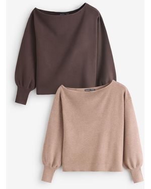 Threadbare Soft Slash Neck Jumpers 2 Pack - Brown