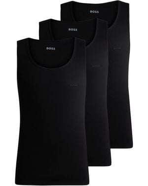 BOSS Ribbed 100% Cotton Vest Tops 3 Pack - Black