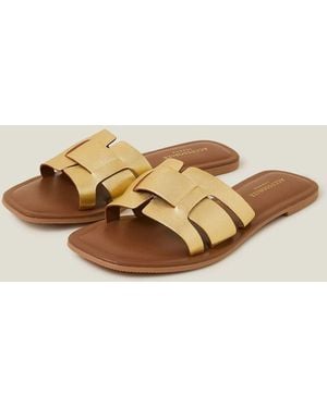 Accessorize Metallic Leather Cut-Out Slide Sandals - Natural