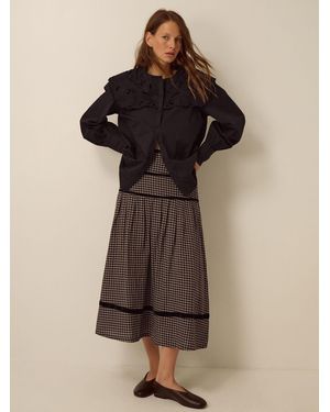 Monsoon Elise Check Print Midi Skirt - Black