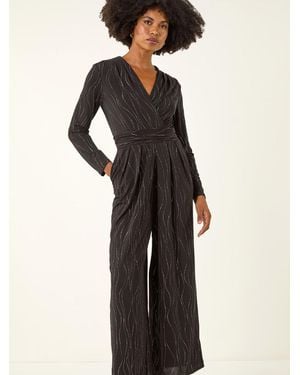 Roman Embellished Wide Leg Stretch Jumpsuit - Black
