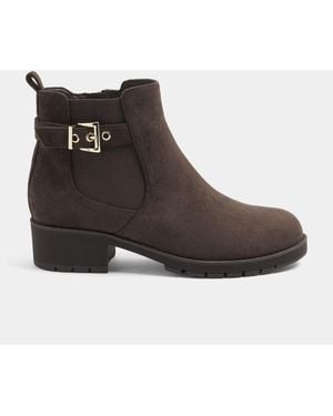 Yours Curve Extra Wide Fit Faux Suede Buckle Stretch Ankle Boots - Brown