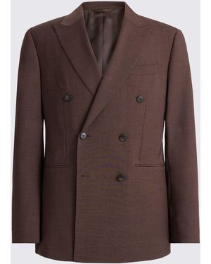 Moss Dark Plum Double Breasted Tailored Fit Performance Suit Jacket - Brown
