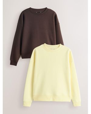 Next Supersoft Peached Essentials Crew Neck Seam Detail Sweatshirts 2 Pack - Yellow