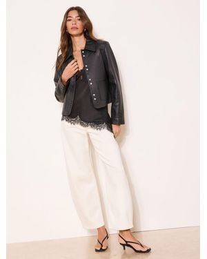 Lipsy Double Popper Real Leather Collared Jacket - Black
