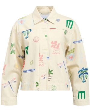 Object Cream Printed Denim Jacket - Natural