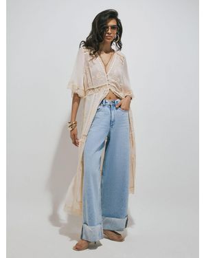 River Island Soft Embroidered Button Through Midi Dress - Blau