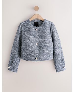 Next Marl Boucle Scallop Collarless Jacket - Blue