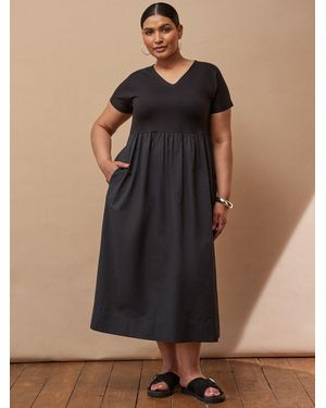 Live Unlimited Jersey Woven Mix T-Shirt Dress - Black