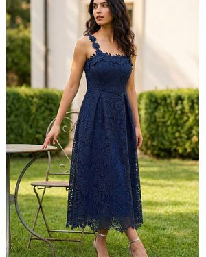 Roman Floral Crochet Midi Dress - Blue