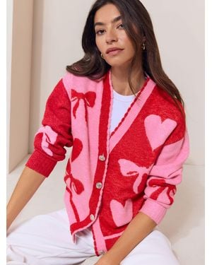 Lipsy Bow And Heart Detail Cardigan - Red