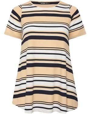 Yours Curve Stripe Ribbed Swing Top - White
