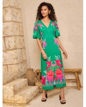 Love & Roses Petite Jersey V-Neck Kimono Sleeve Midi Dress - Green