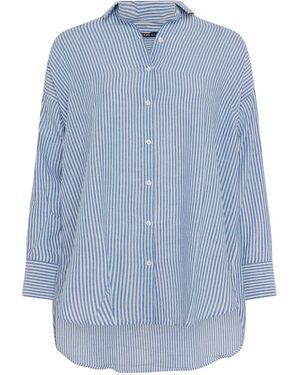Yours Curve Nadelstreifen-Hemd Leinen48 - Blau