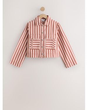 Next Stripe Cotton Boxy Fit Denim Jacket - Pink