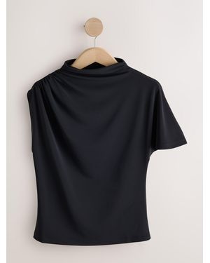 Next Asymmetric Draped Short Sleeve Top - Black