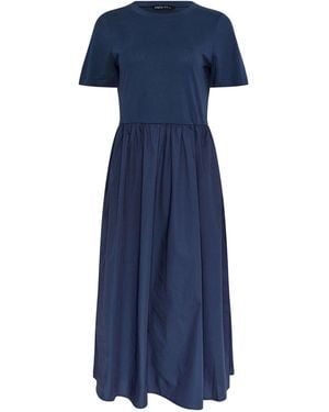 M Com Short Sleeve Jersey Woven Dress - Blue