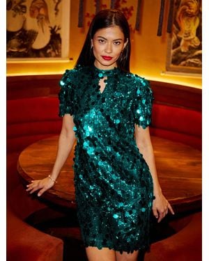Yumi' Big Sequin Tunic With Keyhole Neckline - Blue