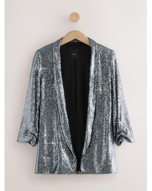 Next Sequin Ruched Sleeve Blazer - Gray