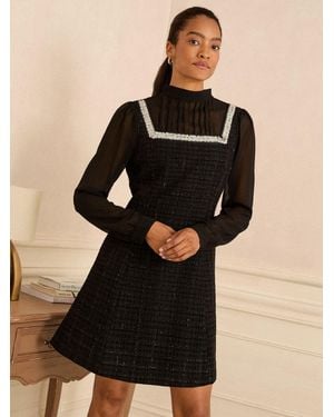 Love & Roses Long Sleeve Embellished Chiffon Tweed Mini Dress - Natural