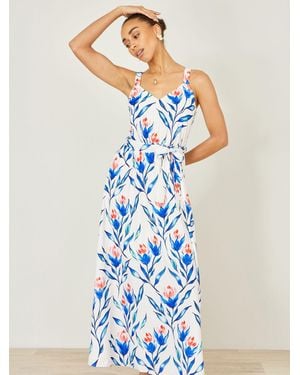 Yumi' Floral Print Maxi Sun Dress - Blue
