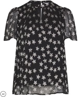 Yours Curve Metallic Star Keyhole Blouse - Black