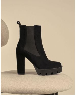 SIMMI Suede Chunky Platform Block Heel Boots - Natural