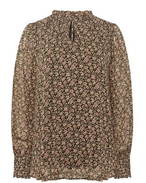 M Com Dark Floral Tie Neck Blouse - Brown