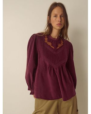 Monsoon Tyra Long Sleeve Embroidered Corduroy Top - Purple