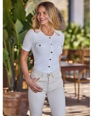 Sosandar Textured Button Front Top - White