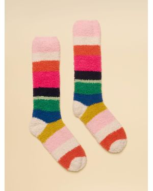 Joules Fluffy Cream Multi Stripe Socks (Size 4-8) - Pink
