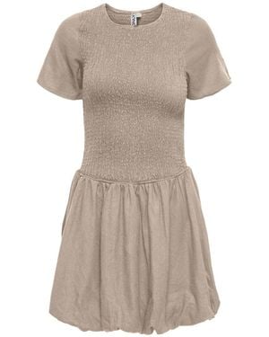 ONLY Smocked Balloon Linen Blend Mini Dress - Natural