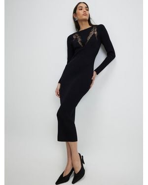 River Island Long Sleeve Lace Ribbed Midi Dress - Black