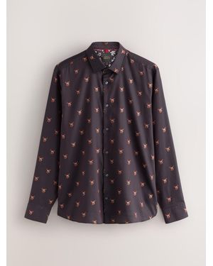 Next Regular Fit 100% Cotton Embroidered Long Sleeve Christmas Shirt - Multicolor
