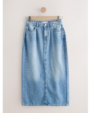 Next Hourglass Maxi Column Denim Skirt - Blue