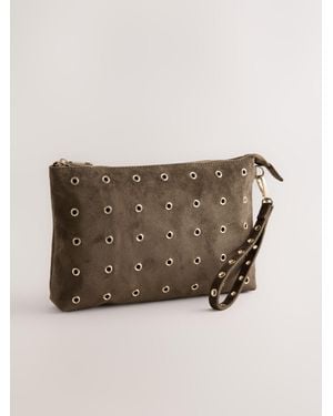 Next Chocolate Suedette Eyelet Pouch - Natural