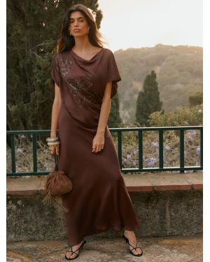 BHOEM Beaded Floral Drape Maxi Sleeveless Dress - Green