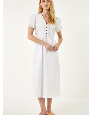 Roman Cotton Crochet Trim Dress - White
