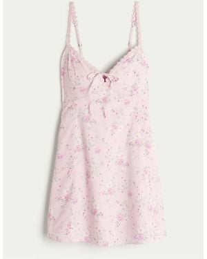Hollister Lace Trim Button Through Mini Dress - Pink