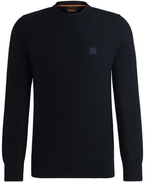 BOSS Anion Regular Fit Logo Patch Cashmere Blend Knit Jumper - Blue