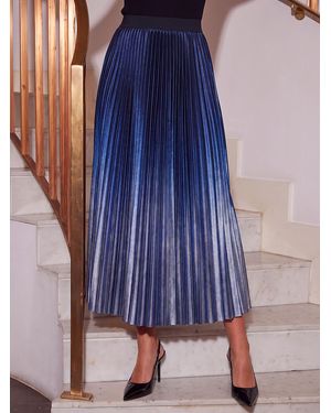 Roman Velvet Ombre Pleated Midi Skirt - Blue