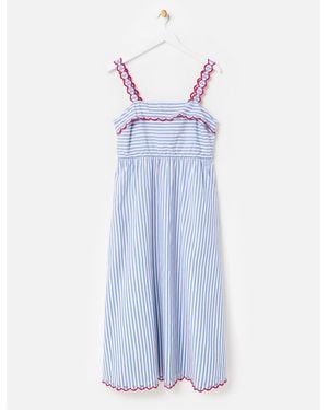Oliver Bonas Striped Scalloped Strappy Midi Dress - Blue
