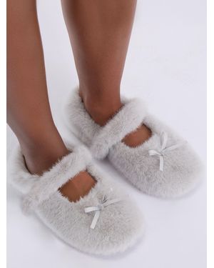 Boux Avenue Plush Ballet Pump Slippers - Gray
