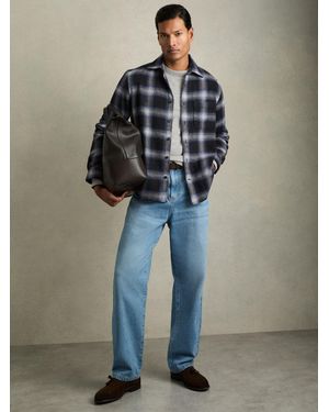 Reiss Crosby - Navy Multi Check Patch-pocket Overshirt With Wool, Medium - Blue