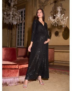 Seraphine Knot Front Sequin Maternity Maxi Dress - Brown