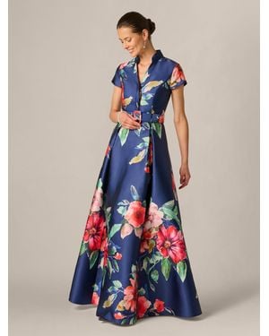 Adrianna Papell Floral Mikado Gown - Blue