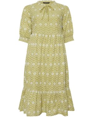 Evans Tie Neck Broderie Maxi Dress - Green