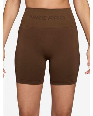 Nike Cacao Wow Pro Seamless Dri-Fit High-Waisted 5" Biker Shorts - Brown